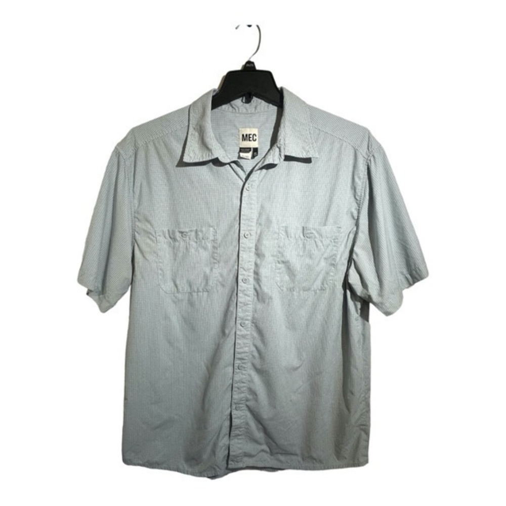 Mens Short Sleeve Button Down Shirt Blue Plaid Lightweight Relaxed Size XL